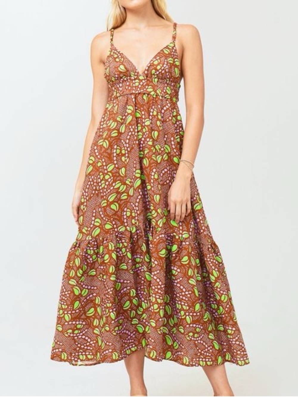 A.L.C. Rhodes Linen Patterned Midi Dress